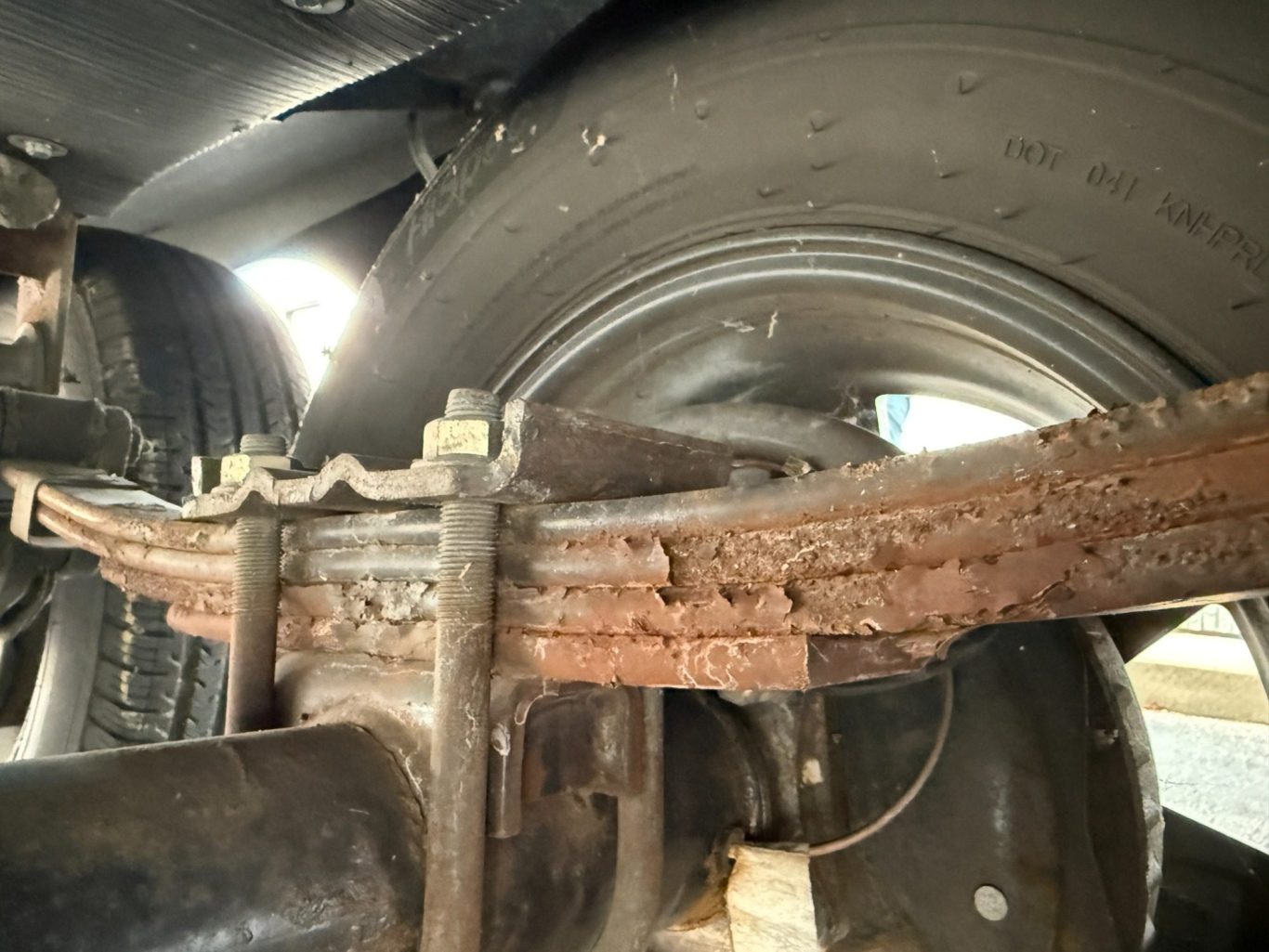 Photo of rusted wheel assembly